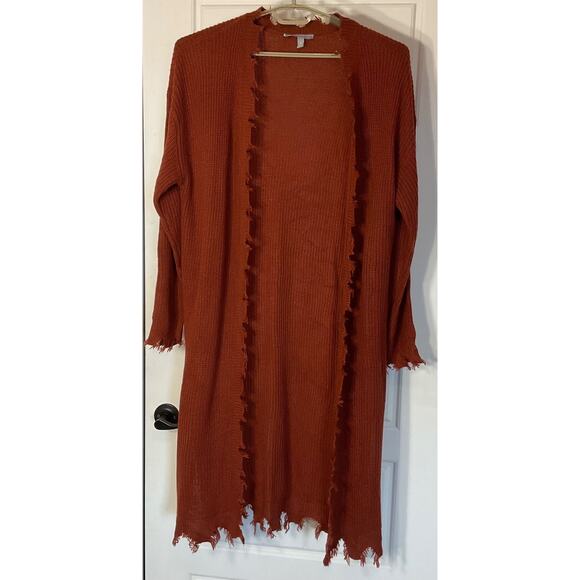 Derek Heart Rust Brown Open Front Distressed edges Long XL - Picture 1 of 9